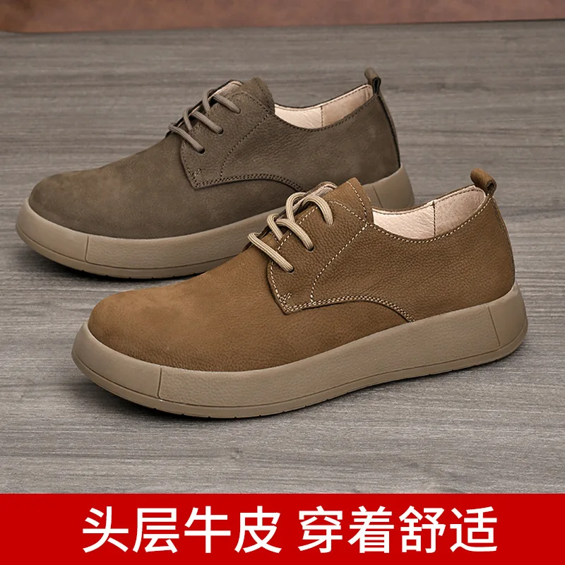 

2026 New Trendy Men's Shoes Top Quality Real Cowhide Casual Men's Leather Shoes Rubber Soft Sole Retro Fashion Shoes for Men 운동화