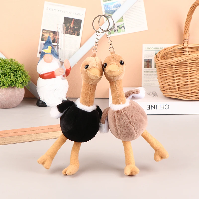 Avestruz Plush Toy Keychain para crianças, Pingente bonito dos desenhos animados, boneca recheada macia, mochila, saco do carro, decoração do chaveiro, presente do miúdo