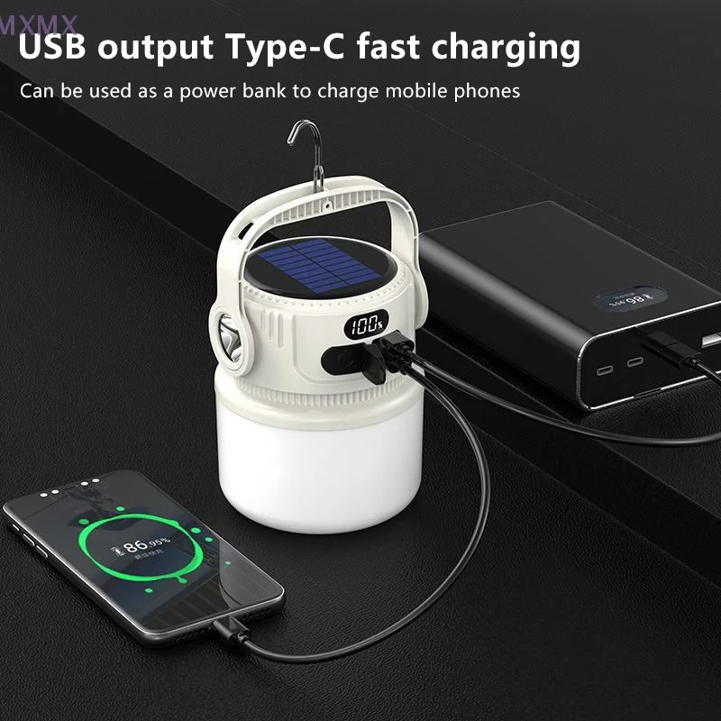 Rechargeable LED Camping Lantern Portable LED Camping Flashlight Solar Rechargeable Waterproof Outdoor Supplies