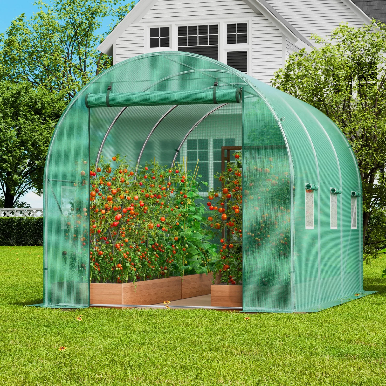 

Walk-in Tunnel Greenhouse 9.58x6.43x6.23ft Galvanized Frame PE Cover Green
