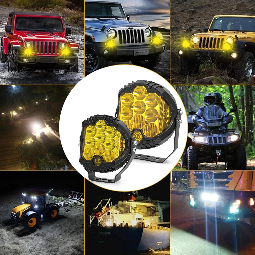 Lampade da lavoro sportive a LED da 3 "7" per automobili per luci ausiliarie per veicoli Lada Offroad 4X4 LED giallo per faro di guida Jeep Combo