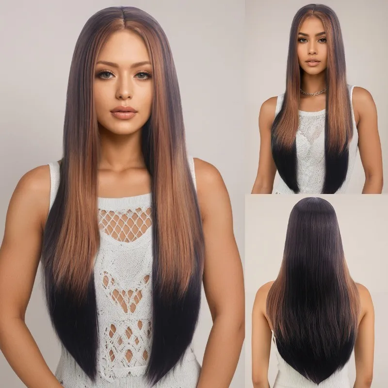

Women's Wig Girl Long Golden Brown Wig Ladies Synthetis Hair Wig+Wig Cap