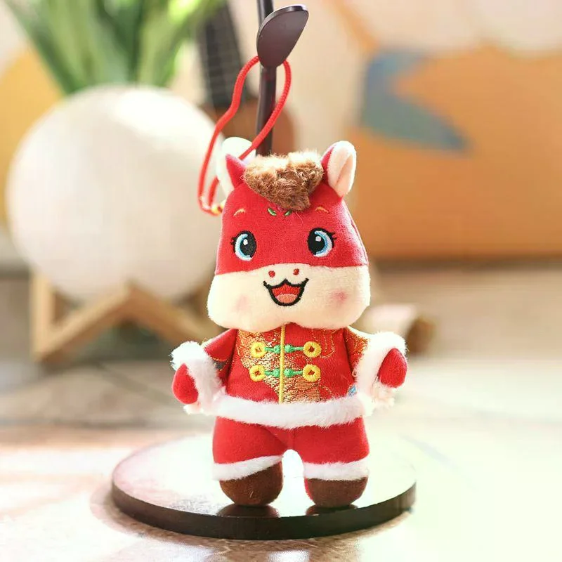 Year Of The Horse Mascot Keychain Delicate Cute Cartoon Tang Suit Mini Zodiac Horse Plush Doll Pendant Bag Decoration Gift