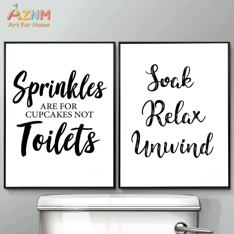 AZNM Funny Bathroom Quote Wall Art Canvas Print Unframed Sprinkles Are For Cupcakes Not Toilets Soak Relax Unwind Poster For Toi