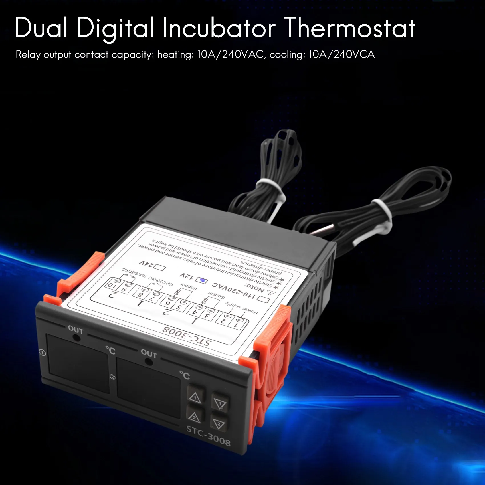 STC-3008 Dual Digital Incubator Thermostat Display Temperature Controller 12V