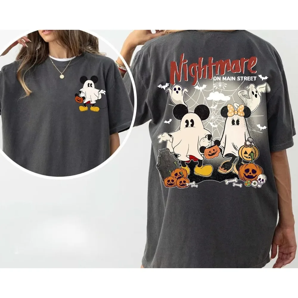 

Vintage Mickey Minnie Halloween Shirt Nightmare on The Main Street Disney Halloween Shirt Halloween Pumpkin Parent-Child T-shirt