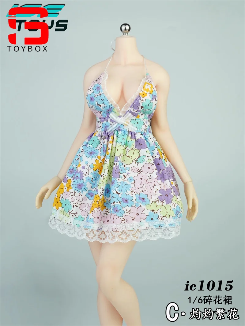 ICE TOYS ic1015 1/6 femme licou imprimé robe profonde V jupe courte vêtements modèle adapté 12 ''soldat figurine corps poupées