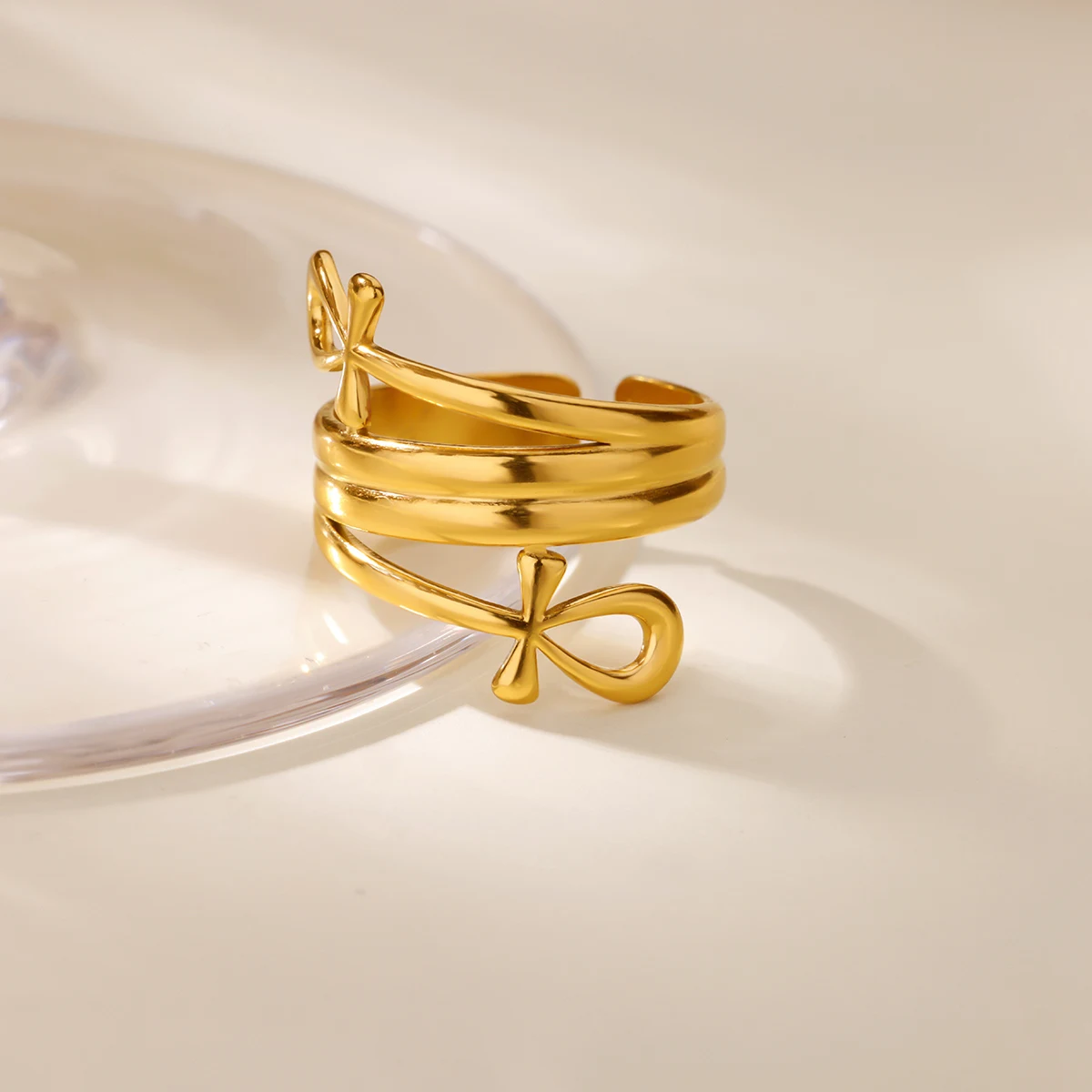 Ankh الصليب خواتم للنساء الذهب اللون قابل للتعديل الفولاذ المقاوم للصدأ خاتم خمر المصرية الدينية الصليب نمط مجوهرات فريشيب