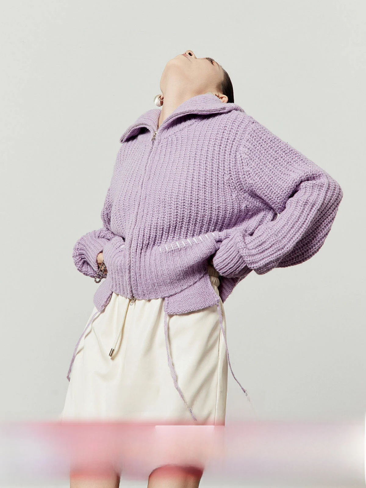 

Loose Casual Knitted Sweater Women's Purple Zipper Open Cardigan Fall New Sle Zhou Li Wu Comfortable Soft Medium Densi