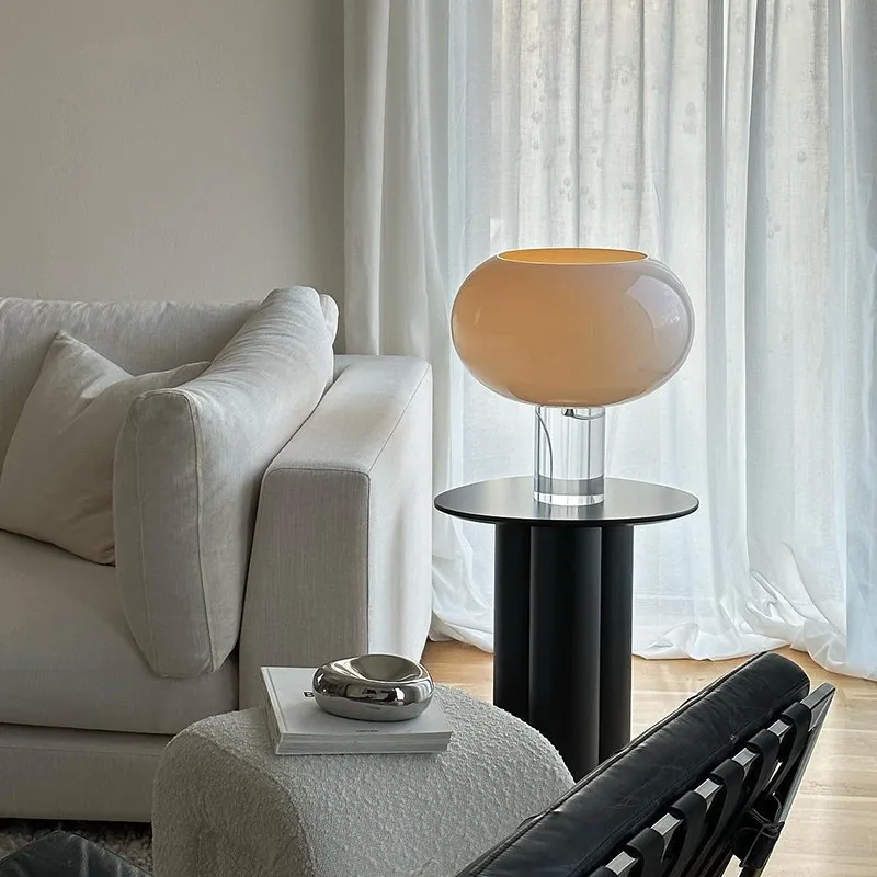 Italian Cylindrical Acrylic Base LED Table Lamp Rotundity Glass Lampshade Moden Living Room Office Bedroom Restaurant Desk Light