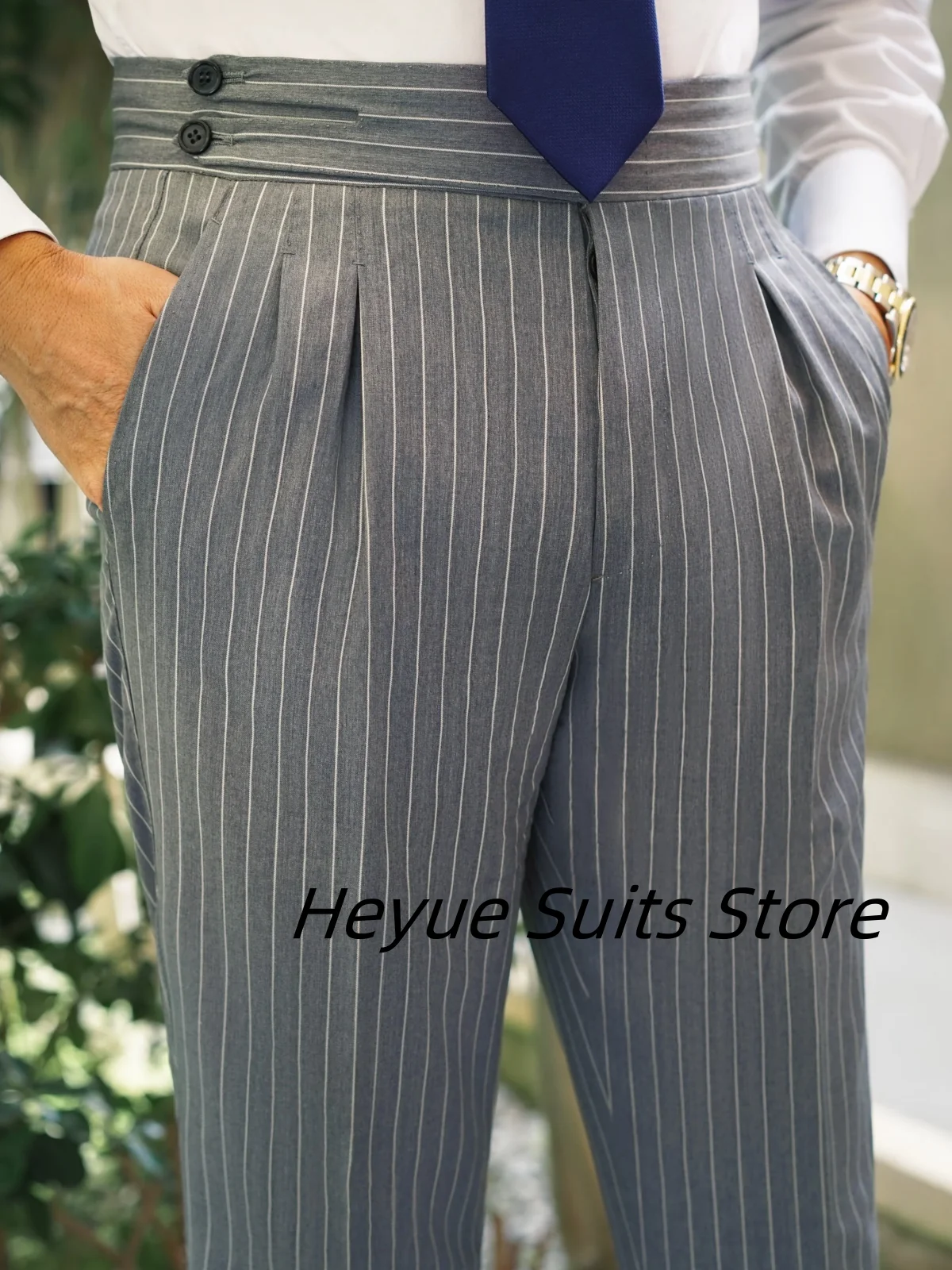 Classic Handsome Stripe Male Prom Blazers Customized Peak Lapel Slim Man Tuxedos High-qublity 2 Pieces Sets Elegant Costume Homm