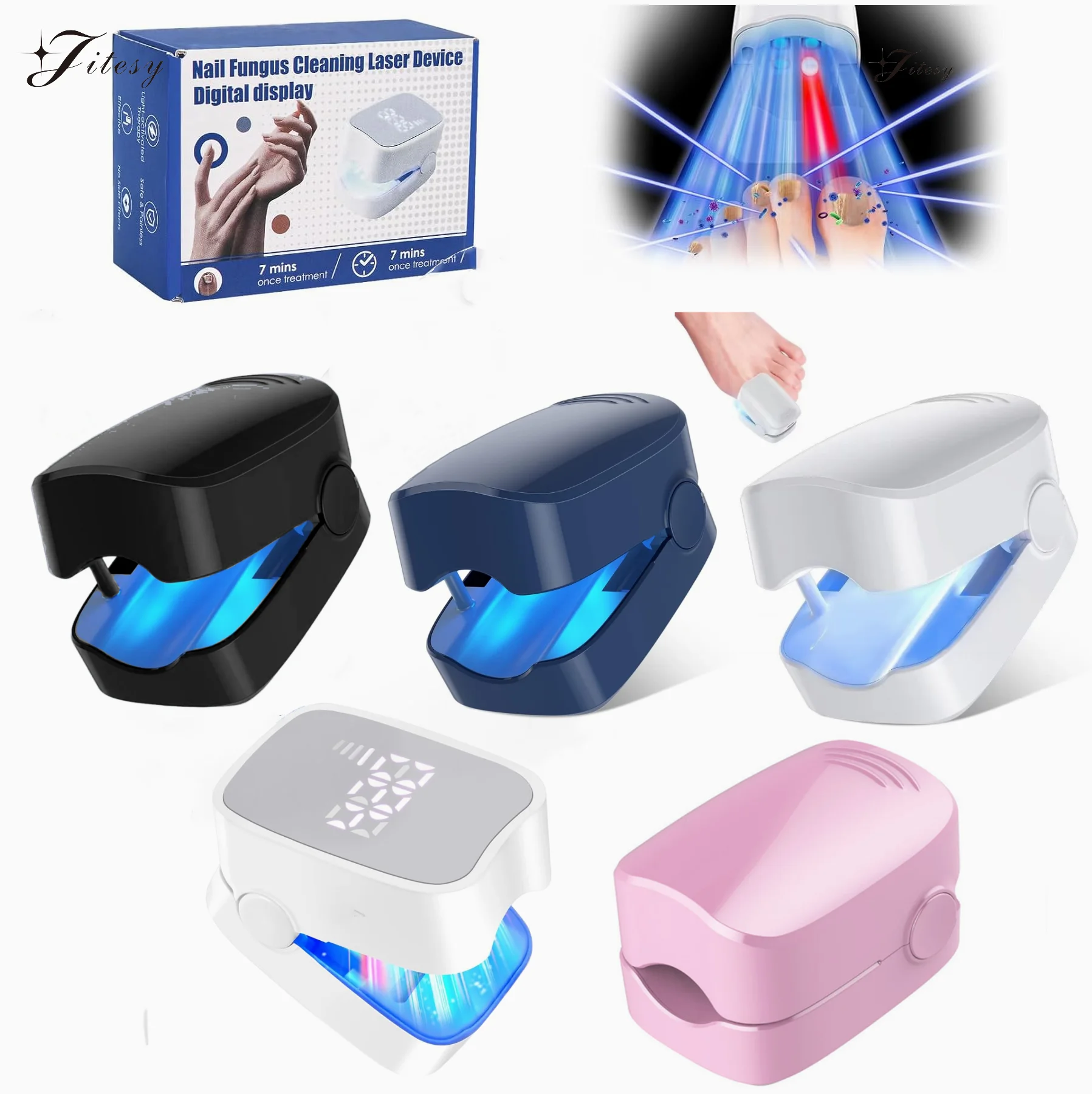 Fungal Nail Treatment LED Laser Device for Cleaning Onychomycosis USB Charge 905nm Infrared Light 470nm Blue Light Nail Salon