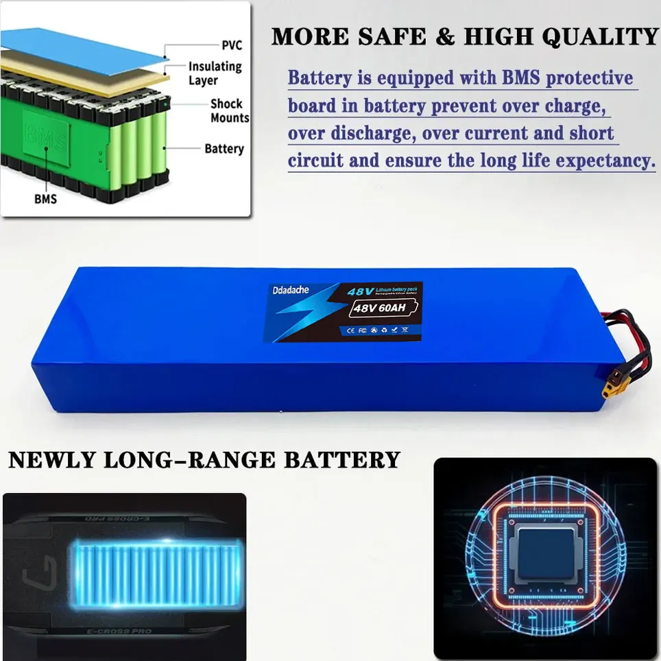 Pack de batterie lithium-ion 13S4P 48V 60Ah 2000W 18650 pour trottinette électrique Kugoo M4/M4Pro/M5/M5Pro