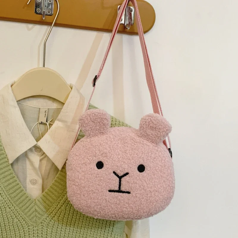 Cute Cartoon Bear Baby Girls Plush Messenger Bags Simple Kids Small Shoulder Bag Fashion Furry Children's Crossbody Coin Purse