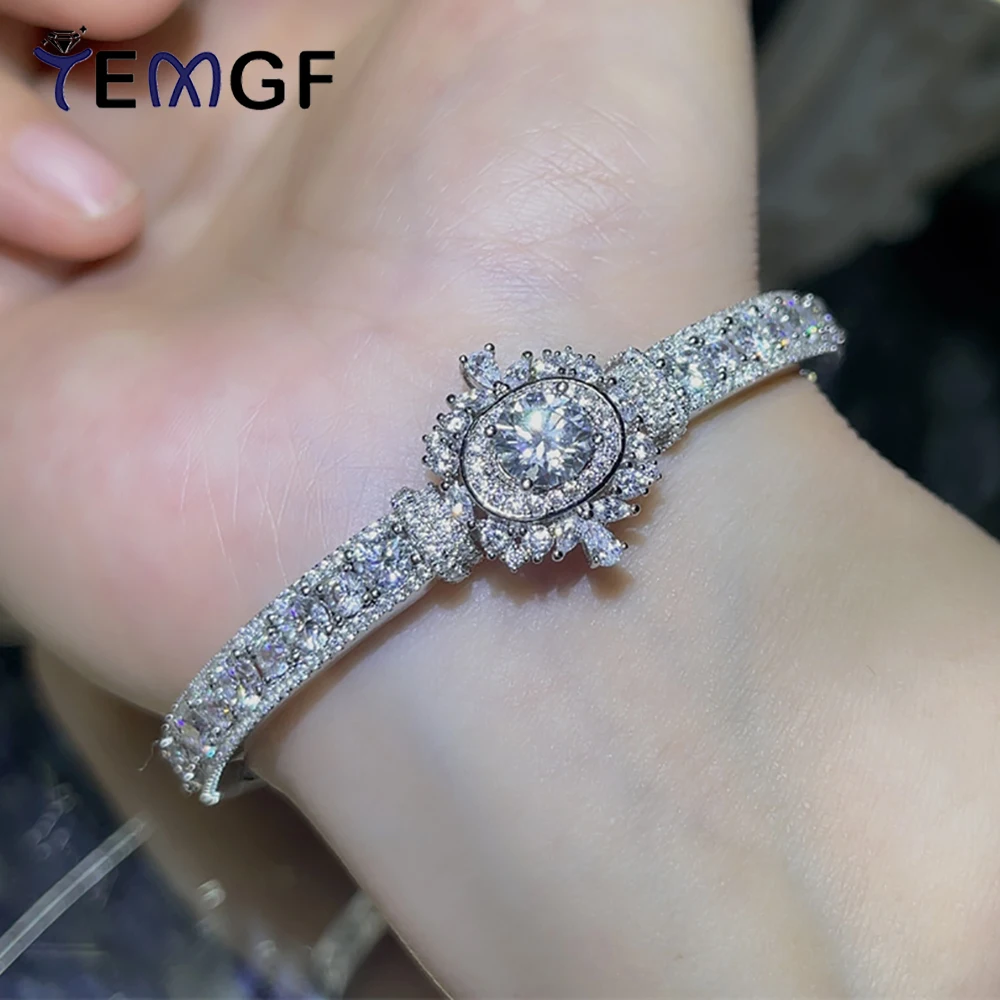 

TEMGF Luxury Moissanite Bangles 925 Sterling Silver Certified Shiny Lab Diamonds Bracelets for Women Wedding Party Wrist Jewelry
