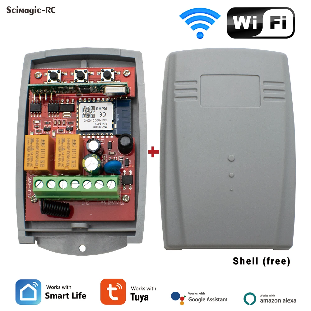 2 Channel WIFI Garage Door Gate Recevier Smart Switch 12V 24V 220V Controller Opener For Fixed Rolling Code Transmitter 433mhz