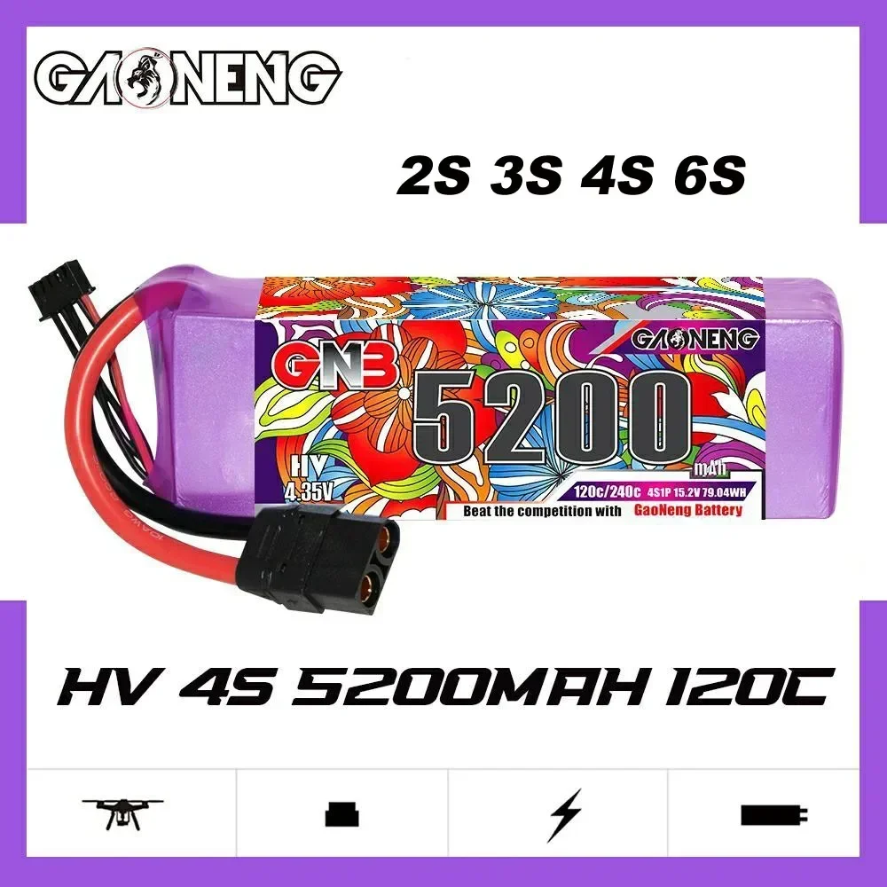 GAONENG 5200mAh 120C 2S 7.6V 3S 11.4V 4S 15.2V 6S 22.8V Light Weight LIHV Battery XT60 Plug For RC Helicopter FPV Drone Car Boat