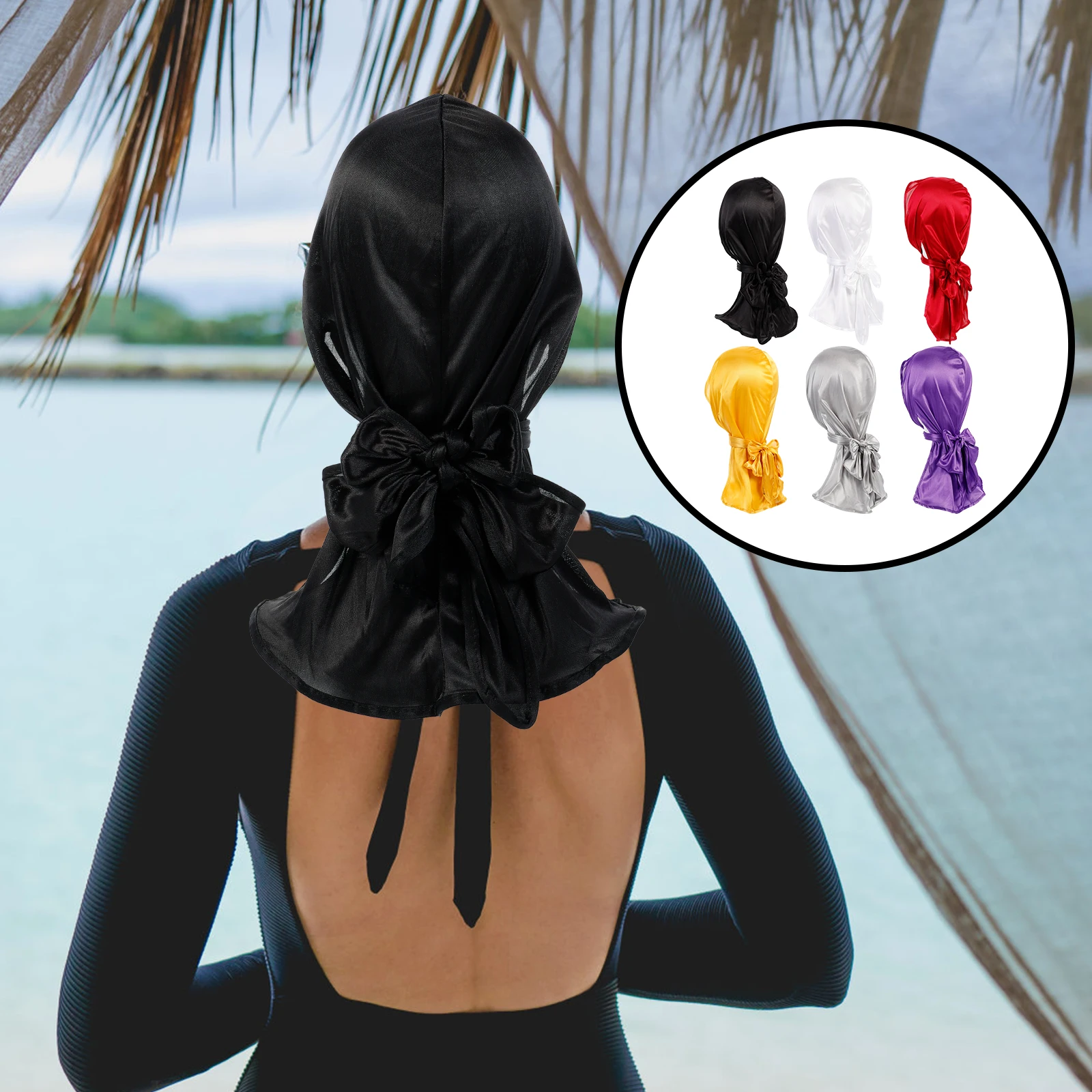 

Silk Pirate Hat Chemotherapy Headscarf Long Tail Turban Elastic Caps Fashion Wrap Soft Comfort No Slip Easy Wear Elegant Finish