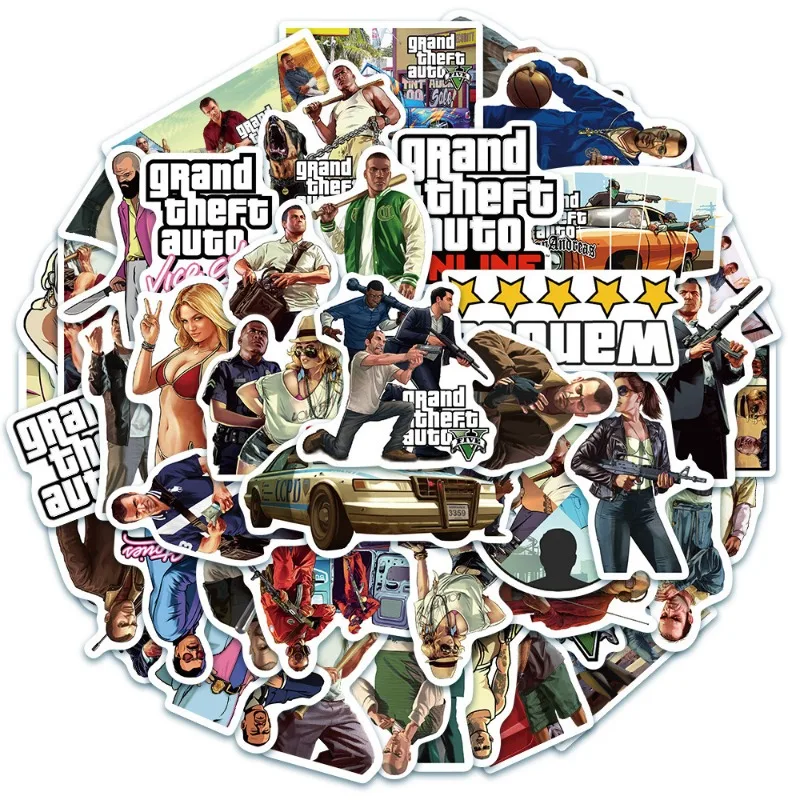 Pegatina de juego Grand Theft para coche, pegatina decorativa para maleta, taza de agua, papelería, teléfono móvil, Notebook, refrigerador, 50 unidades