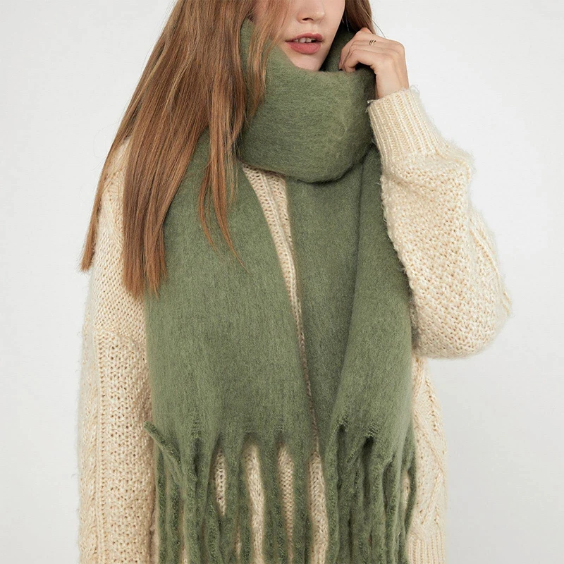 

Winter Scarf for Women Cashmere Warm Solid Pashmina Blanket Wraps Shawl Female Thick Soft Bufanda Long Tassel Poncho Echarpe