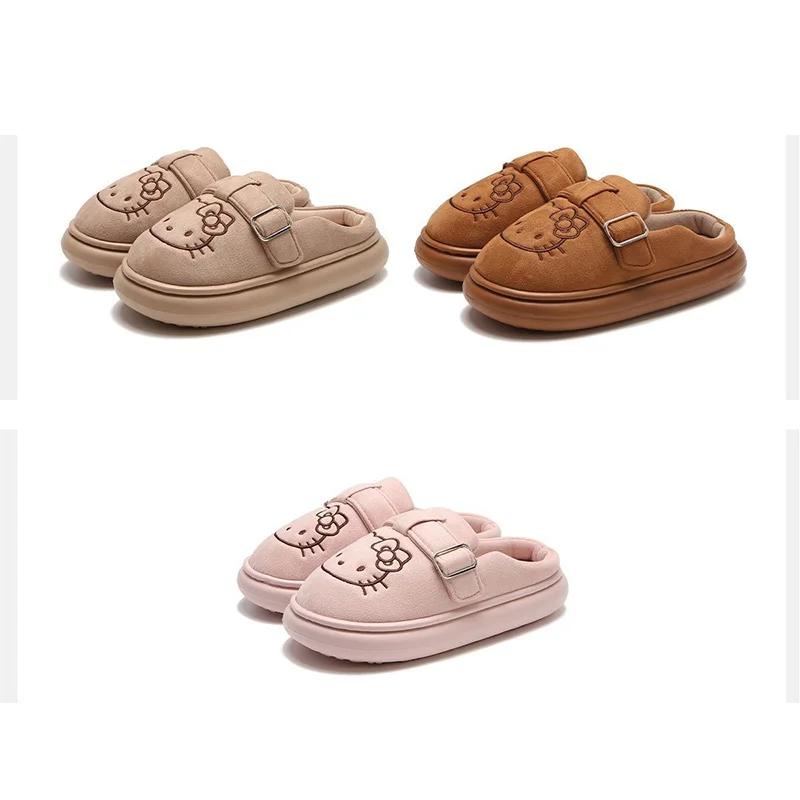 Kawaii مرحبا كيتي مريحة الصوف مبطن عدم الانزلاق فتاة Brikenstocks النعال الشتاء صوف مبطن الدافئة غامض نعال من القطن #1