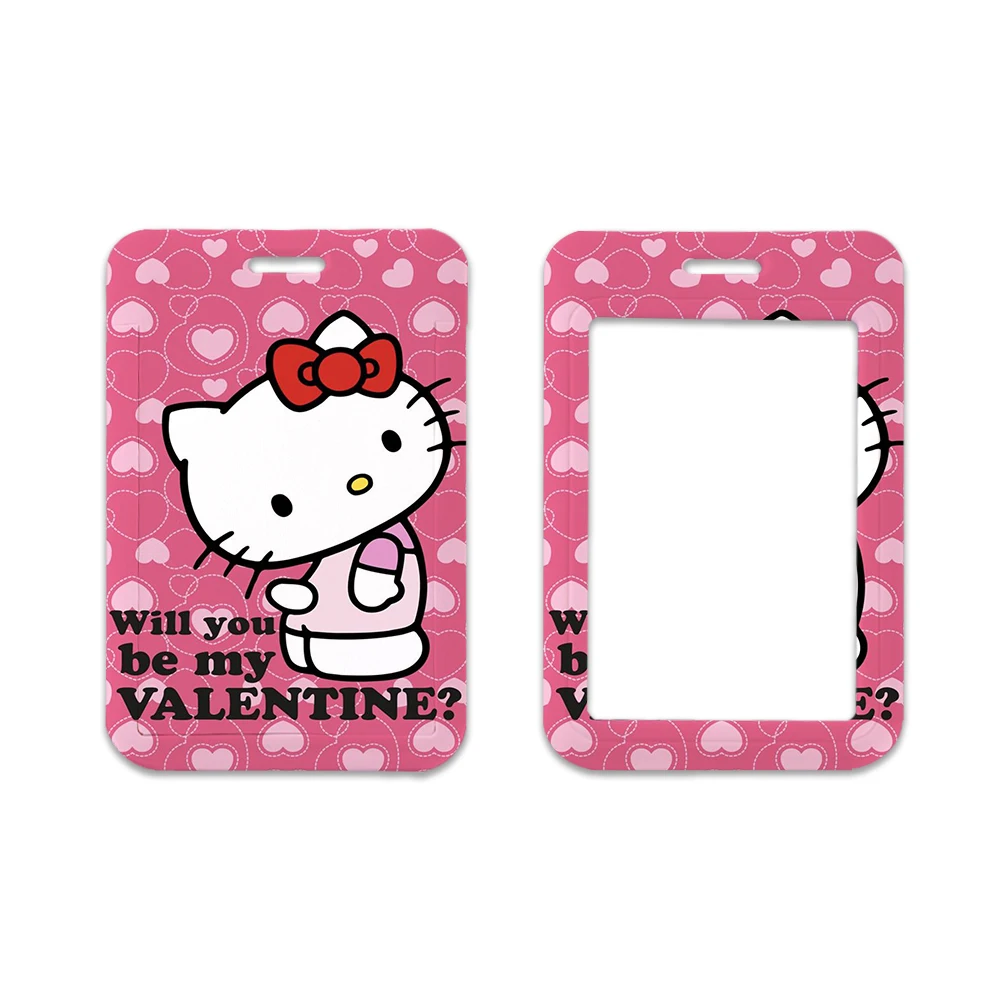 W Cartoon Hello Kitty Lovely ID Card Holder Women Door Badge Girls Cardholders Hang Credential Holder Presents