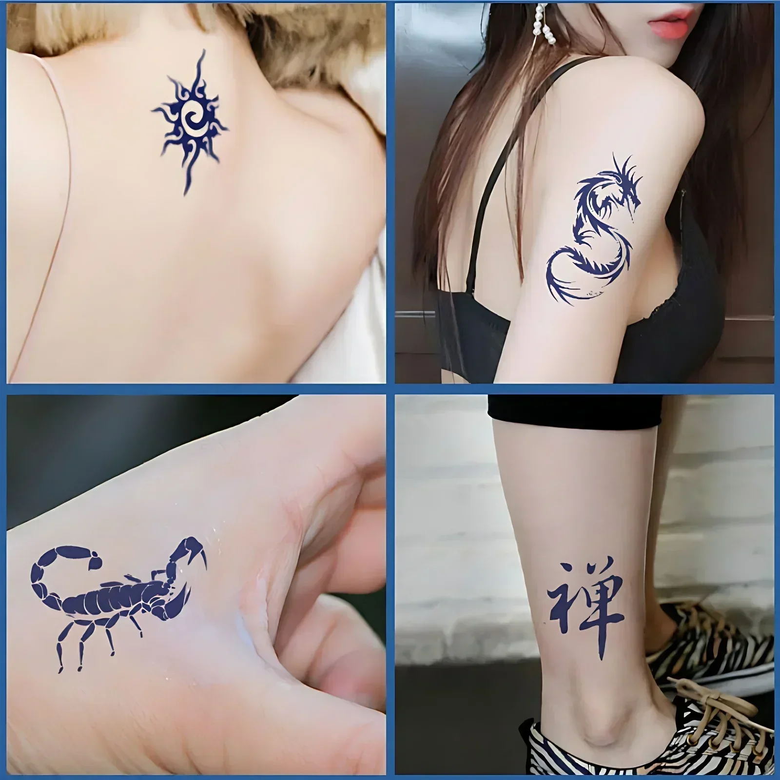 30pcs/set Long Lasting Semi Permanent Tattoo Sticker Totem Anchor Scorpion Chinese Stars Herbal Juice Temporary Tattoos for Men