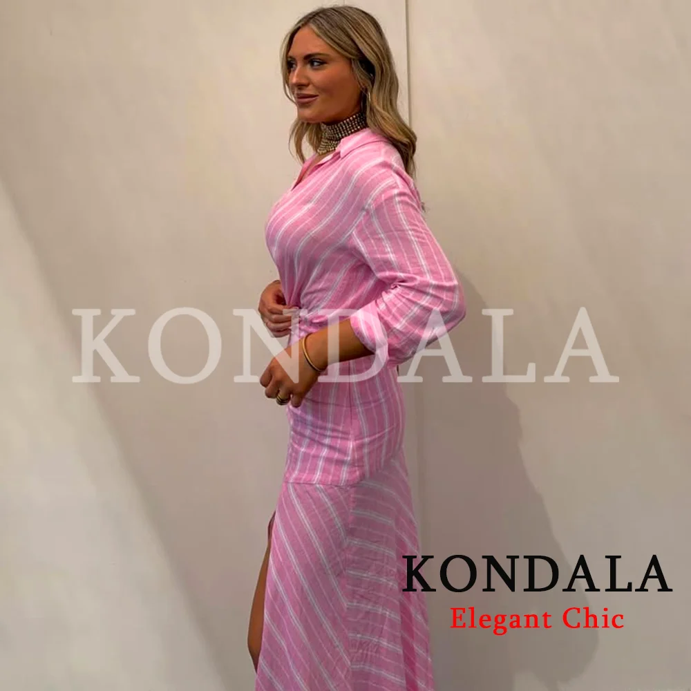 KONDALA Trendy Striped Holiday Asymmetric Skirt New 2026 Spring Summer Split Midi Skirt Women Elegant Casual Beach Party Skirt