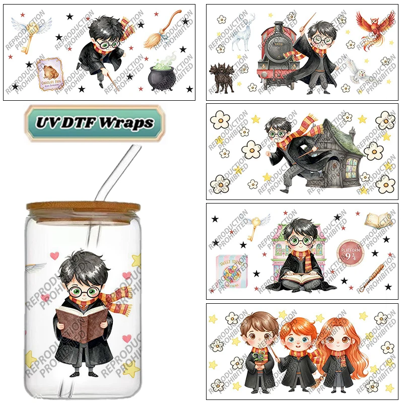 Cartoon Magic School Characters UV DTF Cup Sticker 16oz Libbey Glass Can Wrap DIY Craft Waterproof Decal