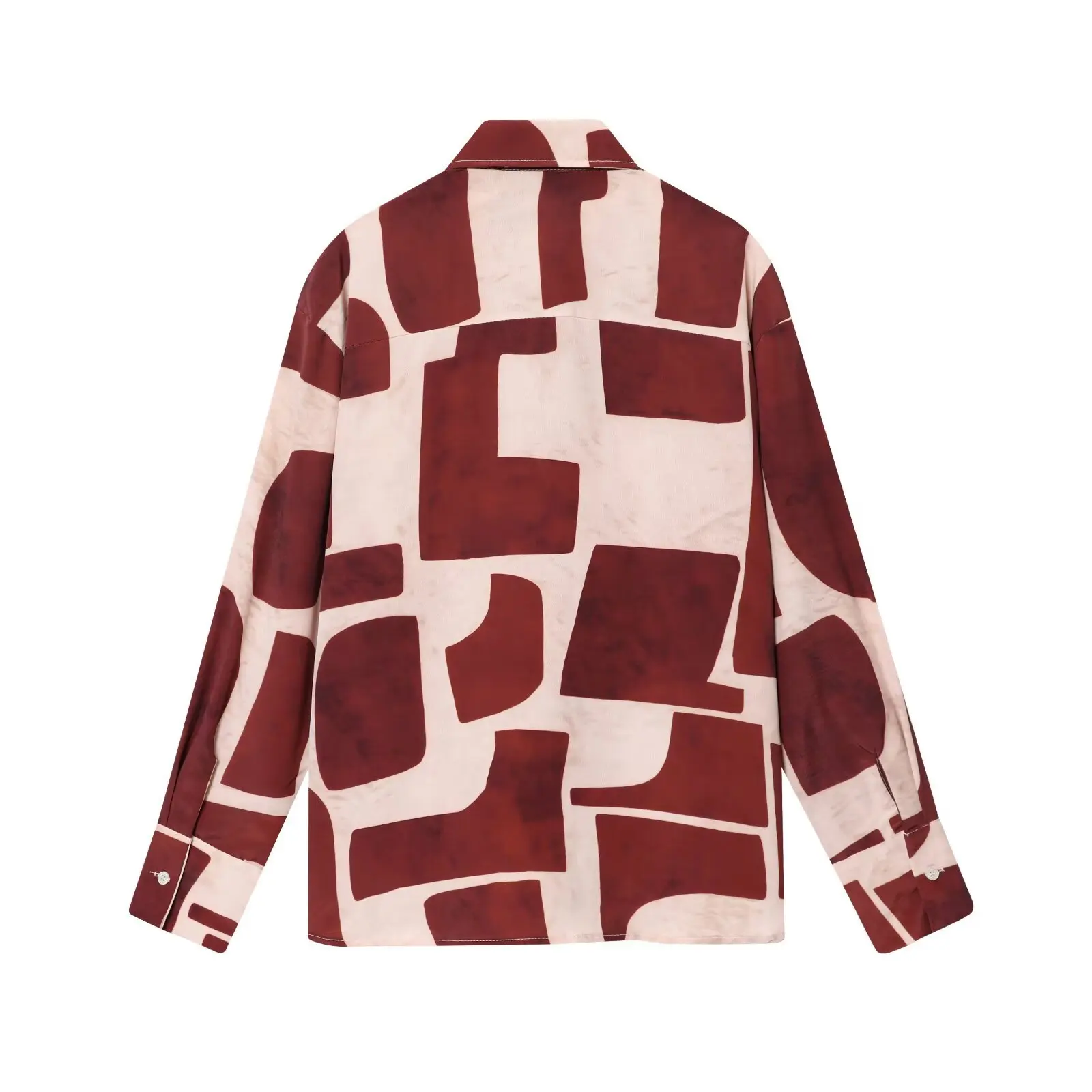 Moda geométrica impressão polo pescoço manga longa camisa e calças conjunto para as mulheres outono nova chegada estilo europeu roupas