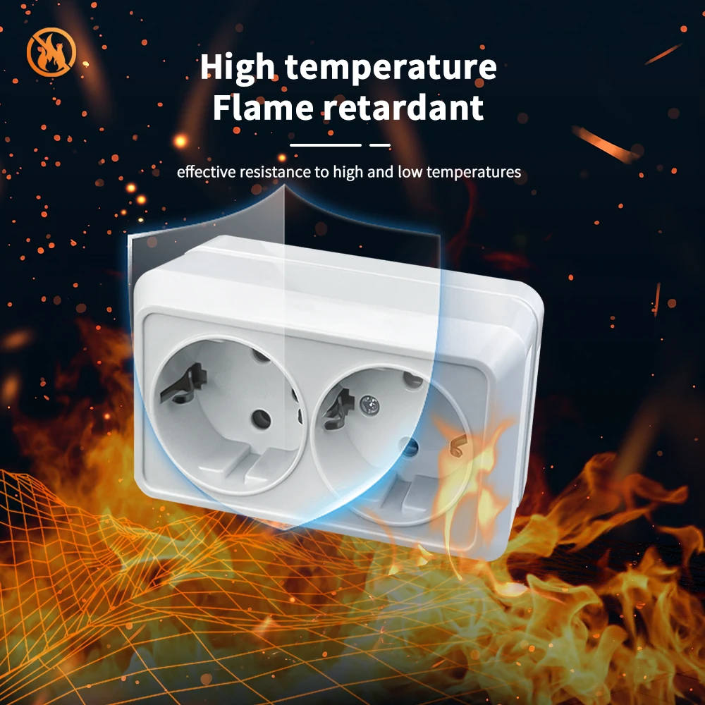 مقابس الطاقة البيضاء المقاومة للهب، منافذ كهربائية كلاسيكية مع مقابس أرضية قياسية من الاتحاد الأوروبي، مقبس طلاء سطح الحائط من البلاستيك