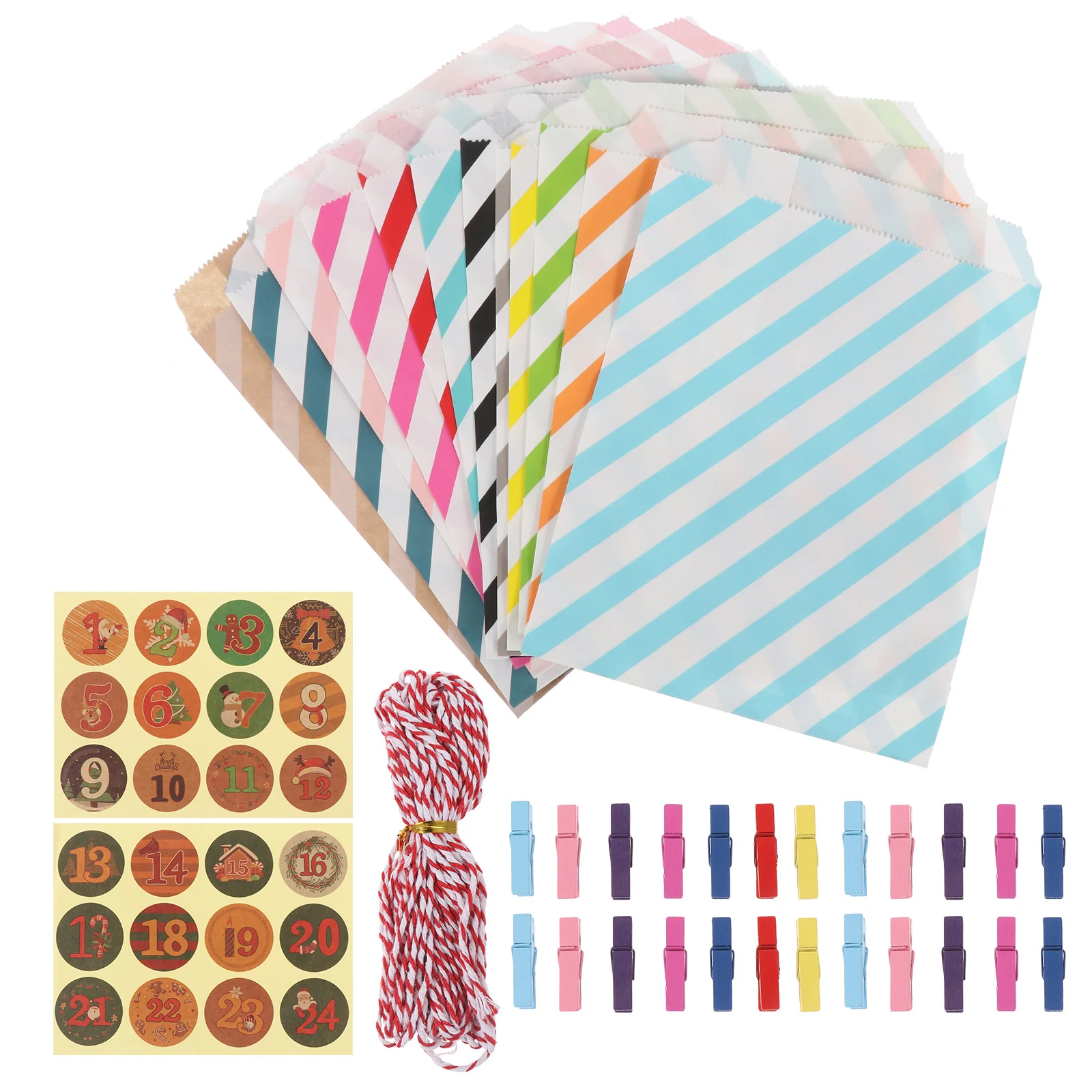 

1Set Paper Gift Bags Party Favor Set Waterproof Paper Candy Bags Stickers Clips Rope Foldable Ideal for Snacks Gifts