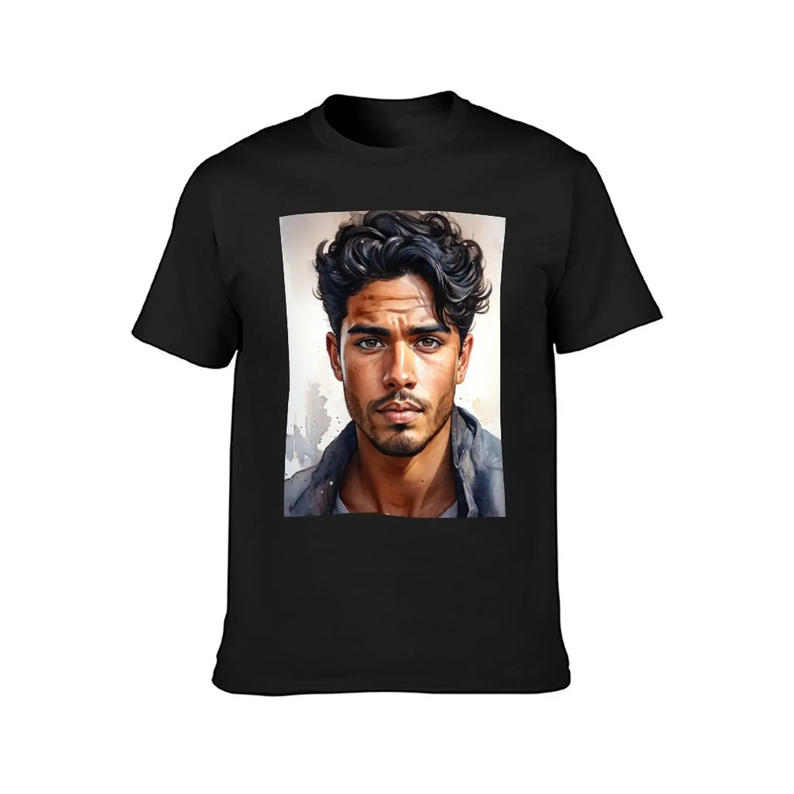 Latino Elegance: Watercolor Portrait with Sharp Focus T-Shirt customs design your own tees mens t shirt graphic