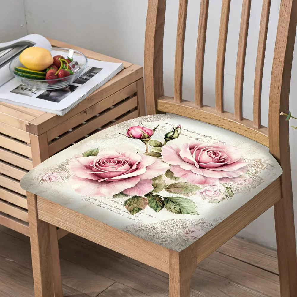 2/4/6pcs Chair Seat Slipcover,Pink Rose Print Elastic Chair Cover for Dining Room, Washable Modern Vintage Furniture Protector