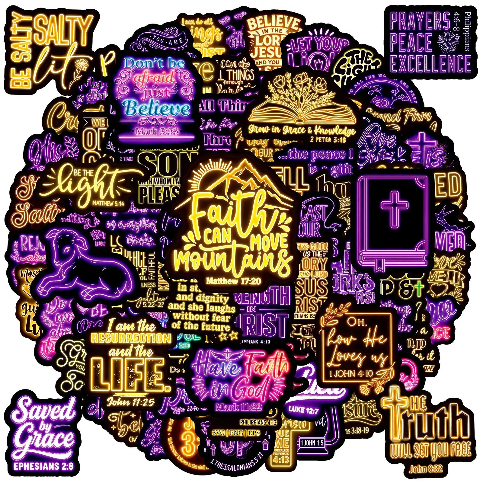 100Pcs  Colorful Jesus Bible God Christian Stickers Decals For Phone Laptop Suitcase Notebook Skateboard Waterproof Stickers