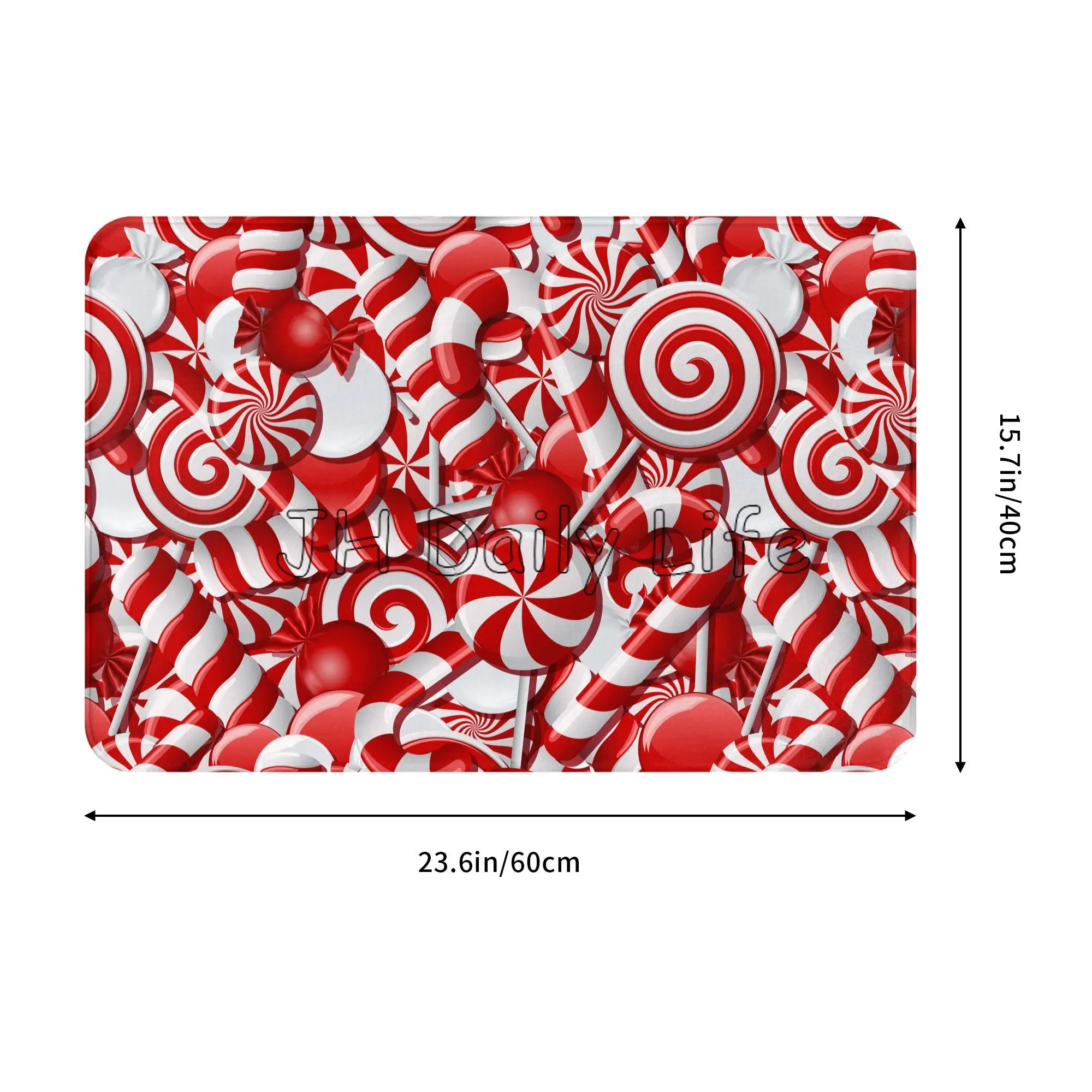 Red and White Candies Font Candy Christmas ABC Alphabet Cane Welcome Door Mat Home Entryway Rug Non-Slip Absorbent Floormat