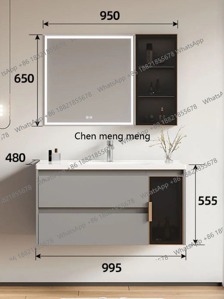 

Модный серый комбинированный шкаф для ванной комнаты, керамический встроенный умывальник, туалет, умывальник для лица, противозапотевающее умное зеркало