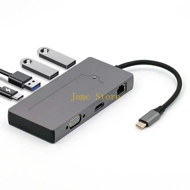 LX0B متعدد المنافذ من النوع C USB Hub 8 في 1 جيجابت نت متوافق مع USB3.0 محطة إرساء PD محول شحن سريع
