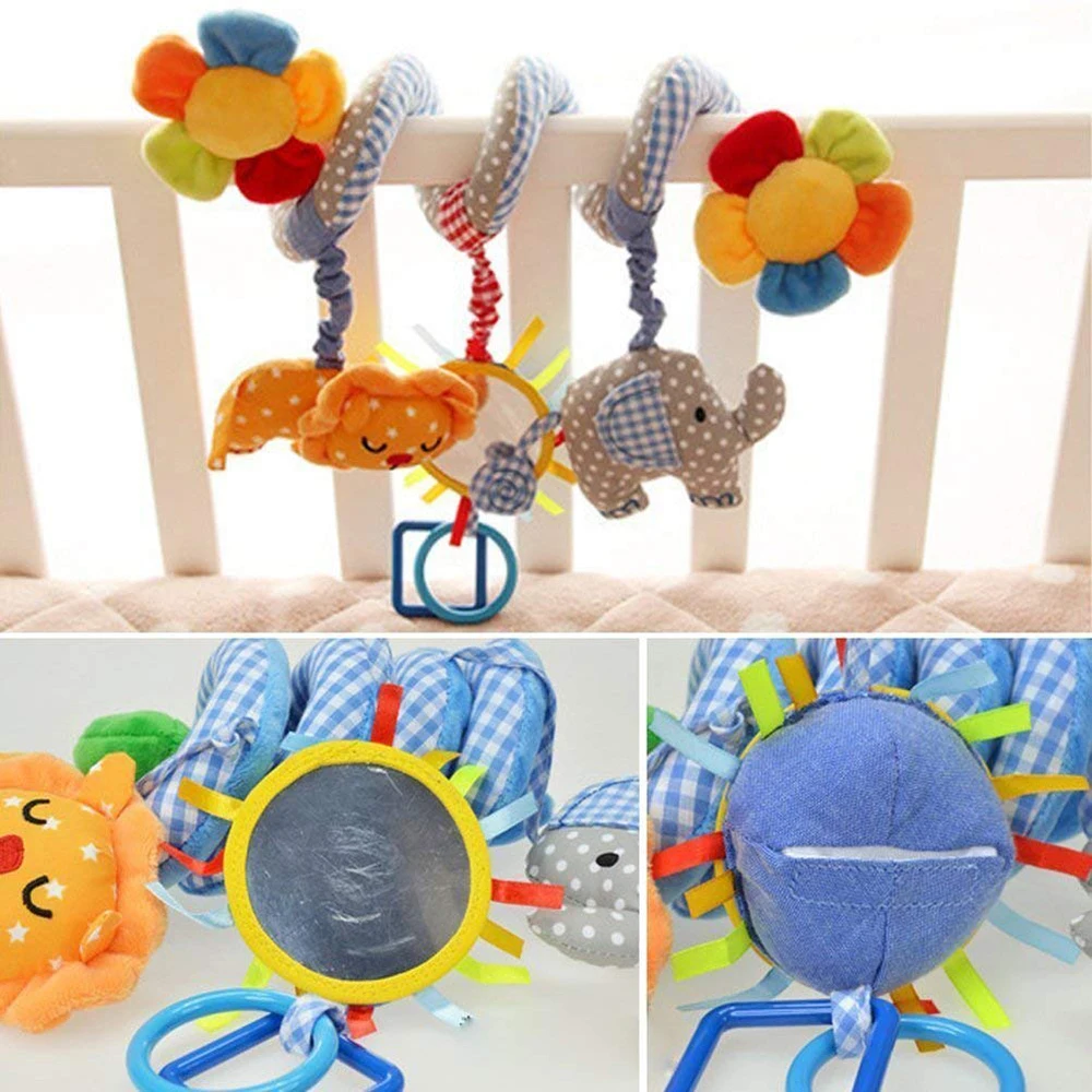 Seggiolino auto per bambini passeggino giocattoli attività di peluche appeso a spirale carrozzina culla con carillon sonagli Squeaker per neonati regali per neonati