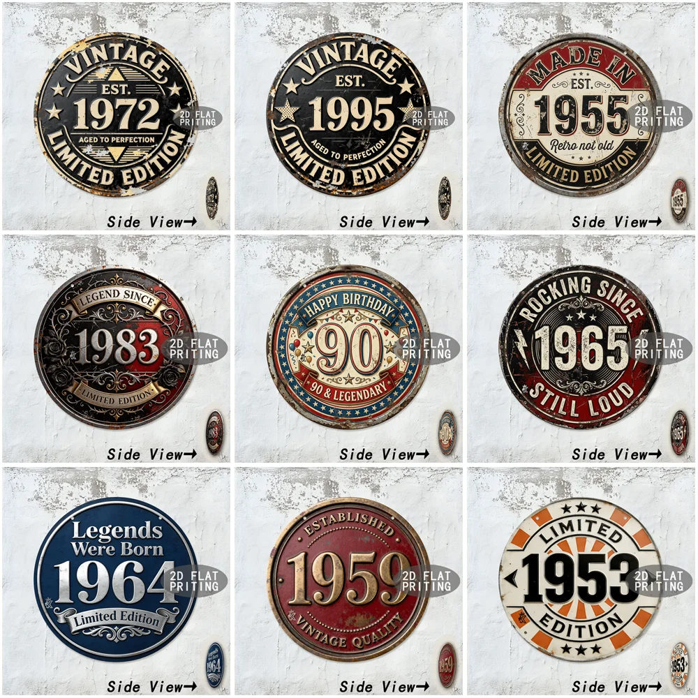 Round Vintage Metal Tin Sign Custom Birth Year Birthday Rock Limited Edition Wall Decor For Garage Bar Home Wall Art