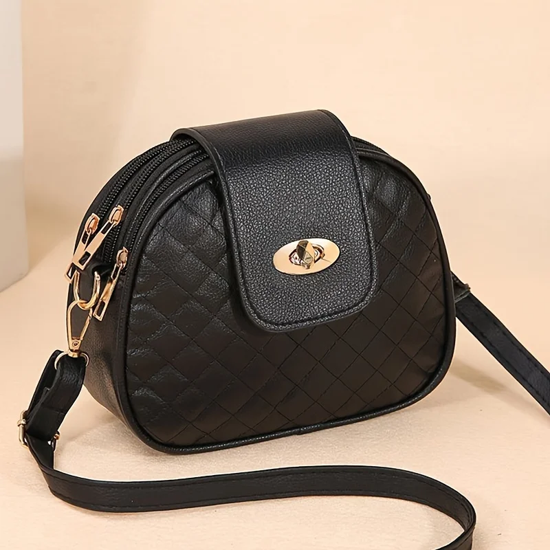 Kleine gesteppte Umhängetasche, stilvolle Schultertasche aus PU-Leder mit runder Vintage-Form, trendiger Akzent – perfekt für den täglichen Gebrauch – Detail 6