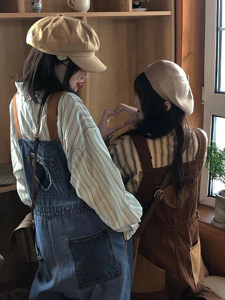 Salopette en Denim Double face pour femmes, vêtements d'été Vintage, petite taille, étudiante, mignon, décontracté, couleur droite, Blosie, tendance