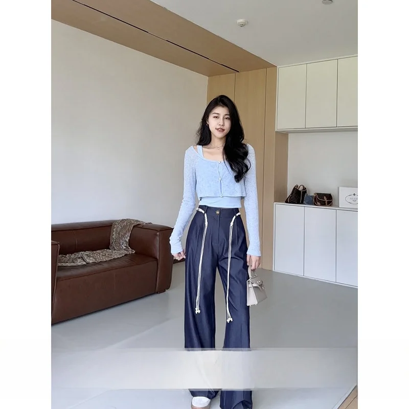 

Zhang a Xing Color Vest Transparent Denim High Waist Casual Straight Leg Pants Women's Faion Set Summer Season