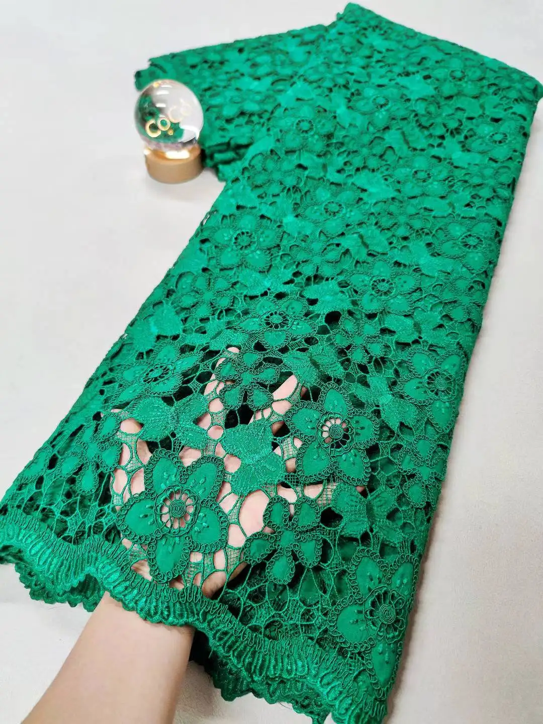 

Высококачественная африканская кружевная ткань 2025, хлопчатобумажная ткань по метрам, вышивка, нигерийский, лен, вечерние платья, тюль, зеленый, 5 ярдов