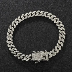 Hip Hop 8MM 1 Row Iced Out Cuban Link Prong Chain AAA+ Cubic Zirconia Stones Bracelet Necklace For Women Men Jewelry