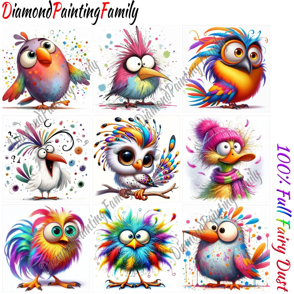 Diamond Painting Family Full Fairy Dust Diamond Art Color Cute Birds Crystal Resin Mosaic Painting Kit AB Drill Cross Stitch Set