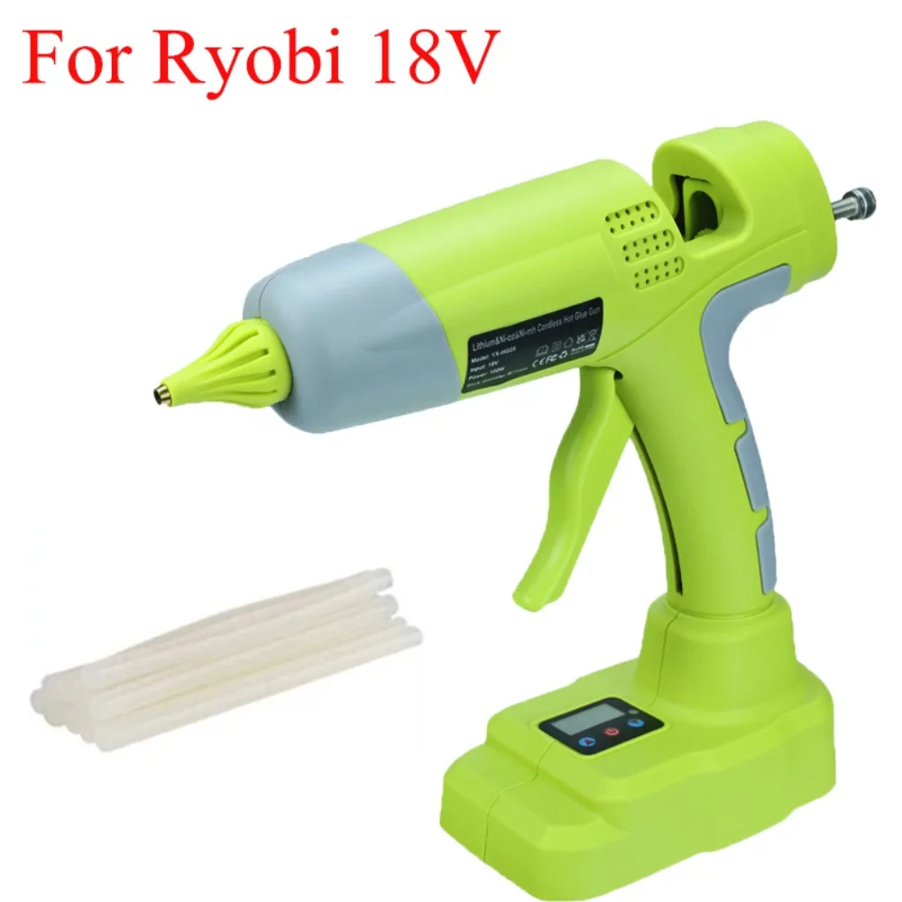 

100W Cordless Handheld Hot Glue Gun Display Temperature with 11mm Glue Stick DIY Electric Repair Tool for Ryobi 18V Batteries