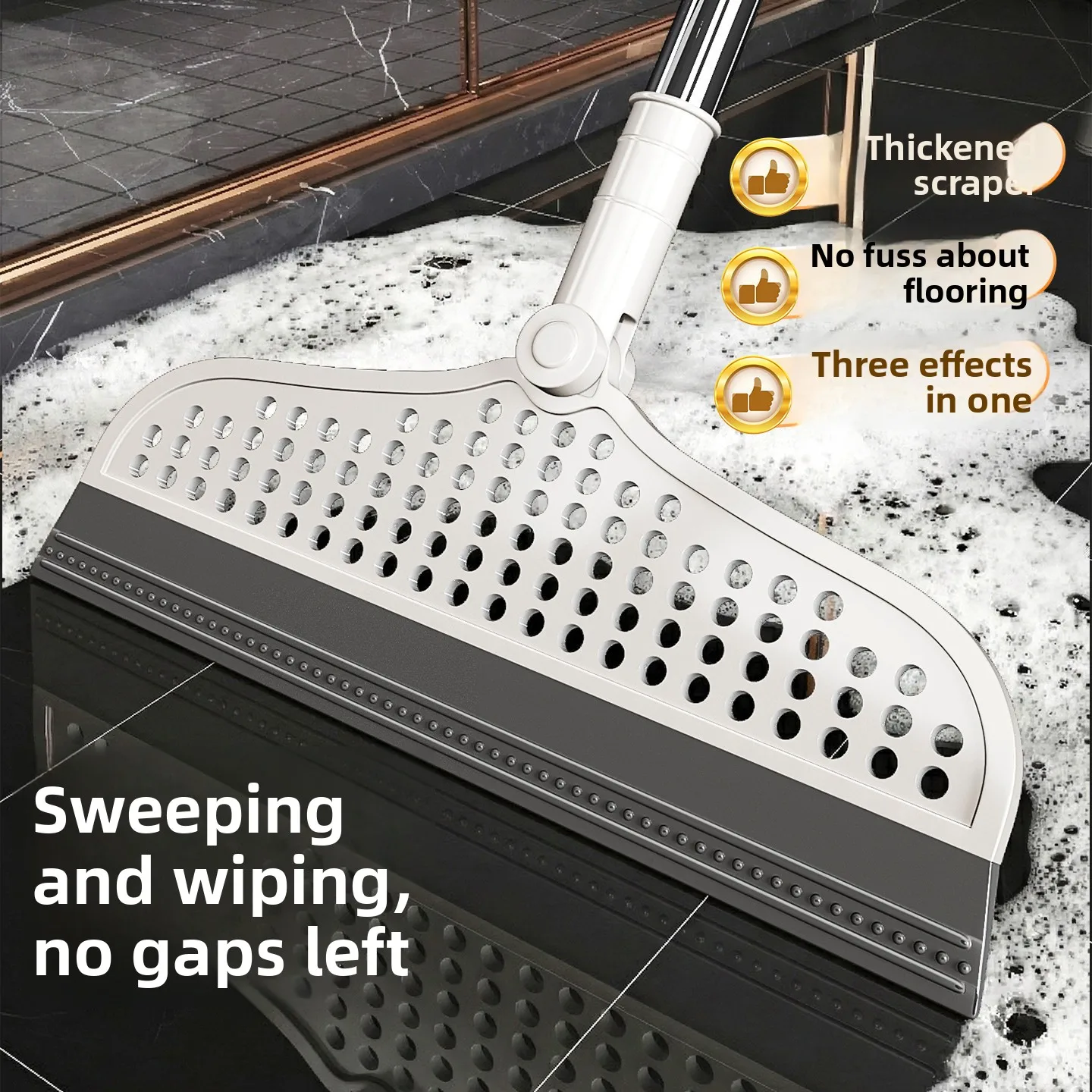 Magic Broom Silicone Sweep & Scrape 2-in-1, Wet & Dry Floor Squeegee for Pet Hair, 180° Rotating Head with Adjustable Handle