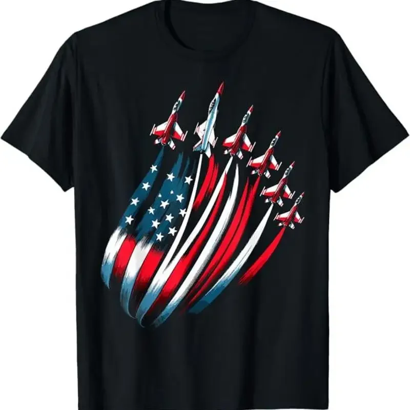 Patriotic USA Flag Fighter Jets Boys 4th of July T-Shirt