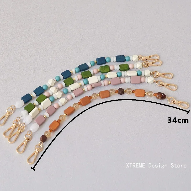 New Woman Bag Accessory Colorful Wood Resin Beads Part Handcrafted Wristband Phone Case Strap Women Replacement Bag Handle Chain